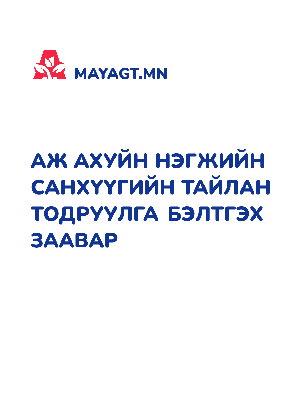 АЖ АХУЙН НЭГЖИЙН САНХҮҮГИЙН ТАЙЛАН ТОДРУУЛГА БЭЛТГЭХ ЗААВАР