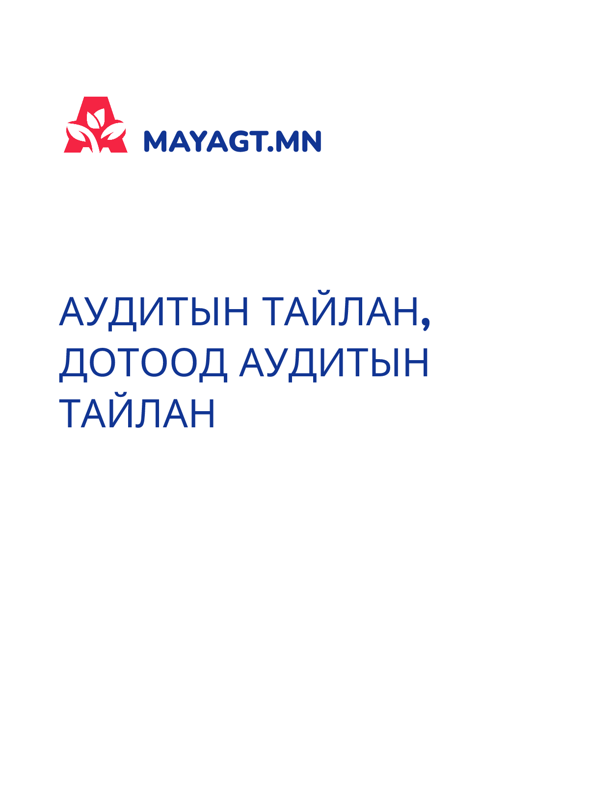 АУДИТЫН ТАЙЛАН, Дотоод аудитын тайлан