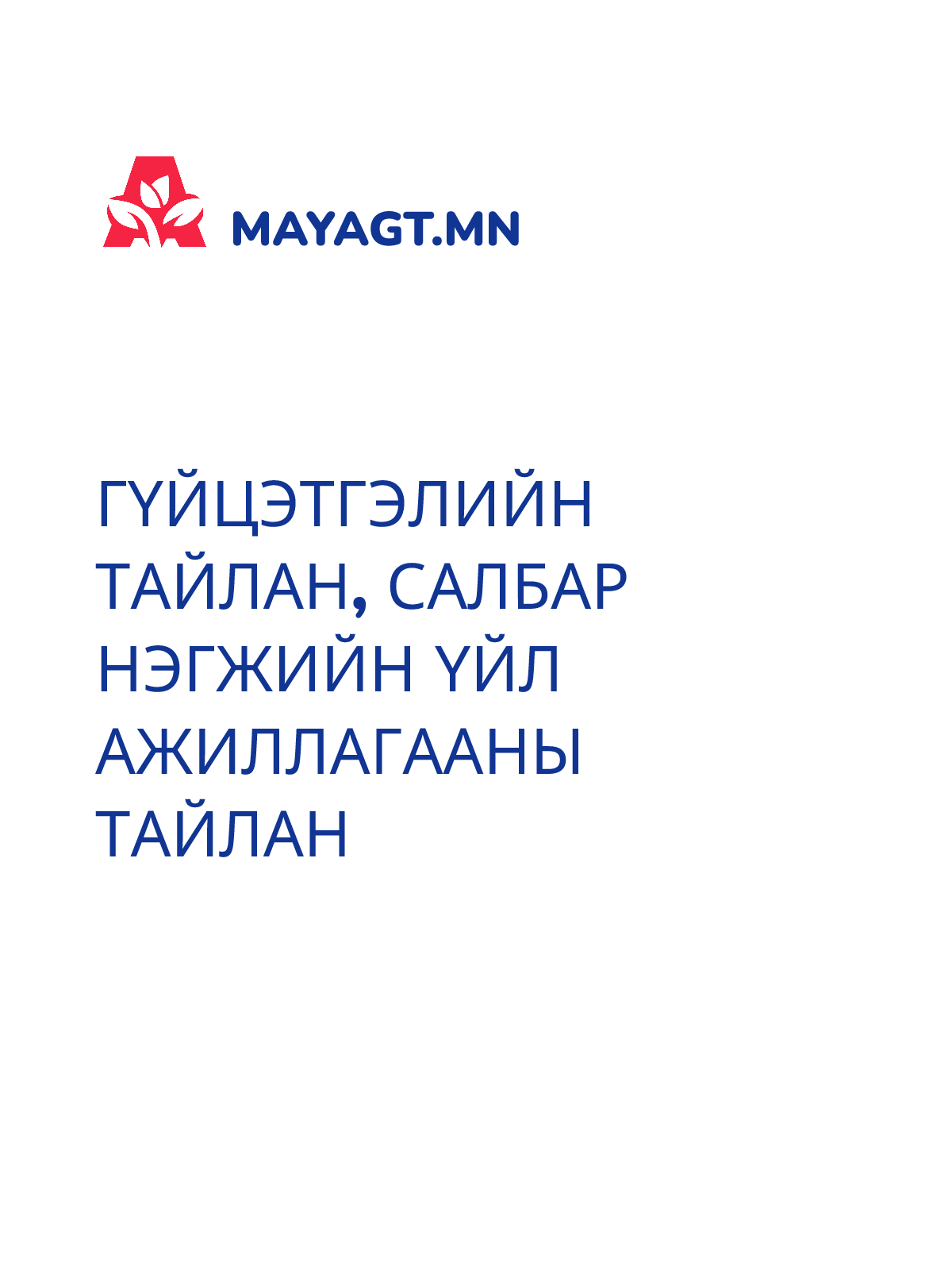 ГҮЙЦЭТГЭЛИЙН ТАЙЛАН, Салбар нэгжийн үйл ажиллагааны тайлан