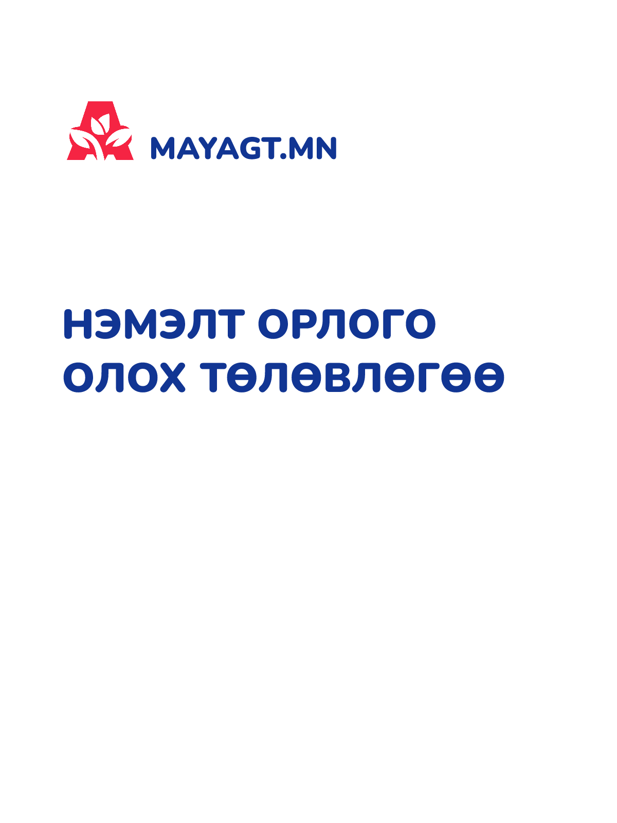 НЭМЭЛТ ОРЛОГО ОЛОХ ТӨЛӨВЛӨГӨӨ