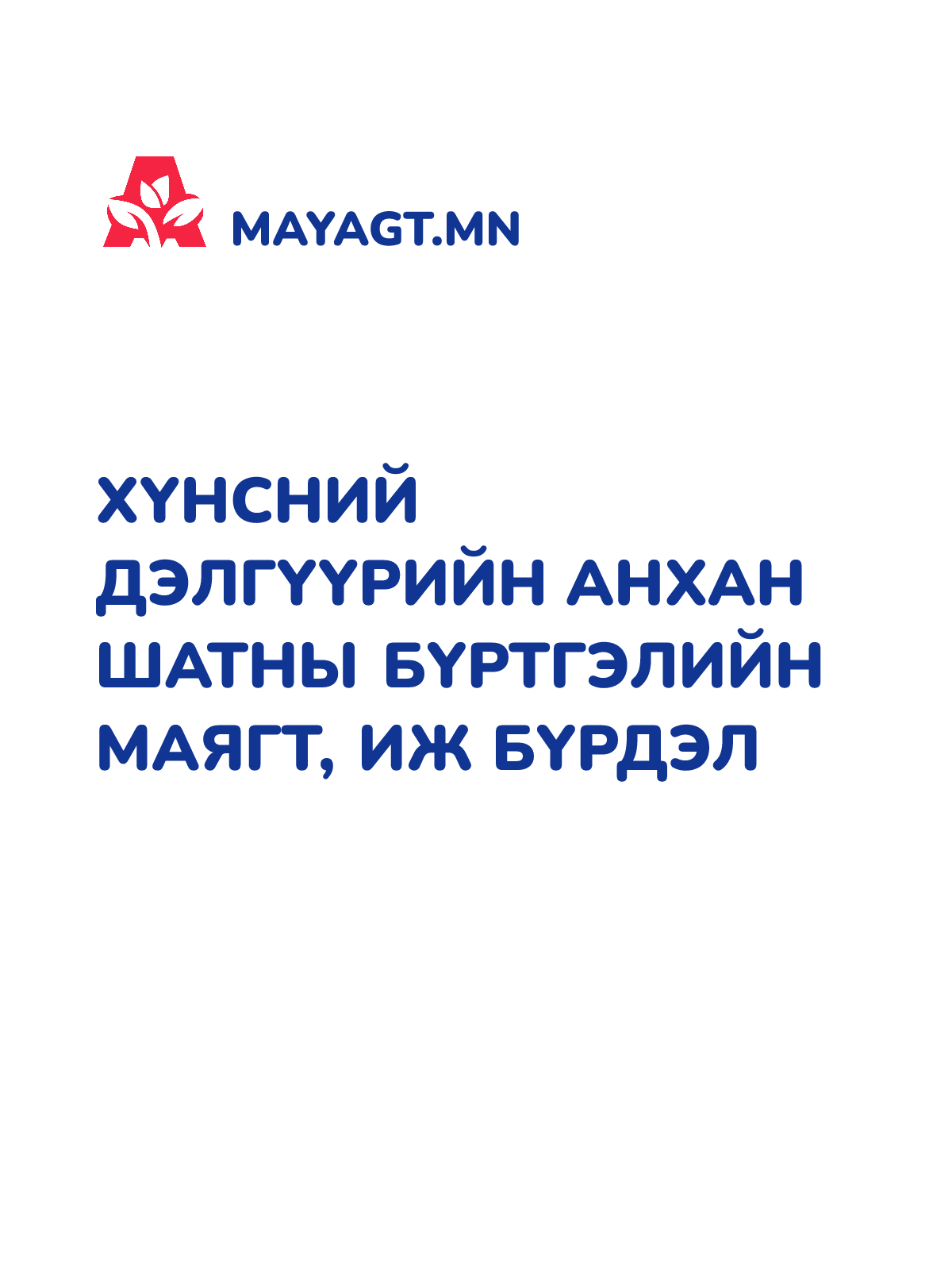 ХҮНСНИЙ ДЭЛГҮҮРИЙН АНХАН ШАТНЫ БҮРТГЭЛИЙН МАЯГТ, Иж бүрдэл